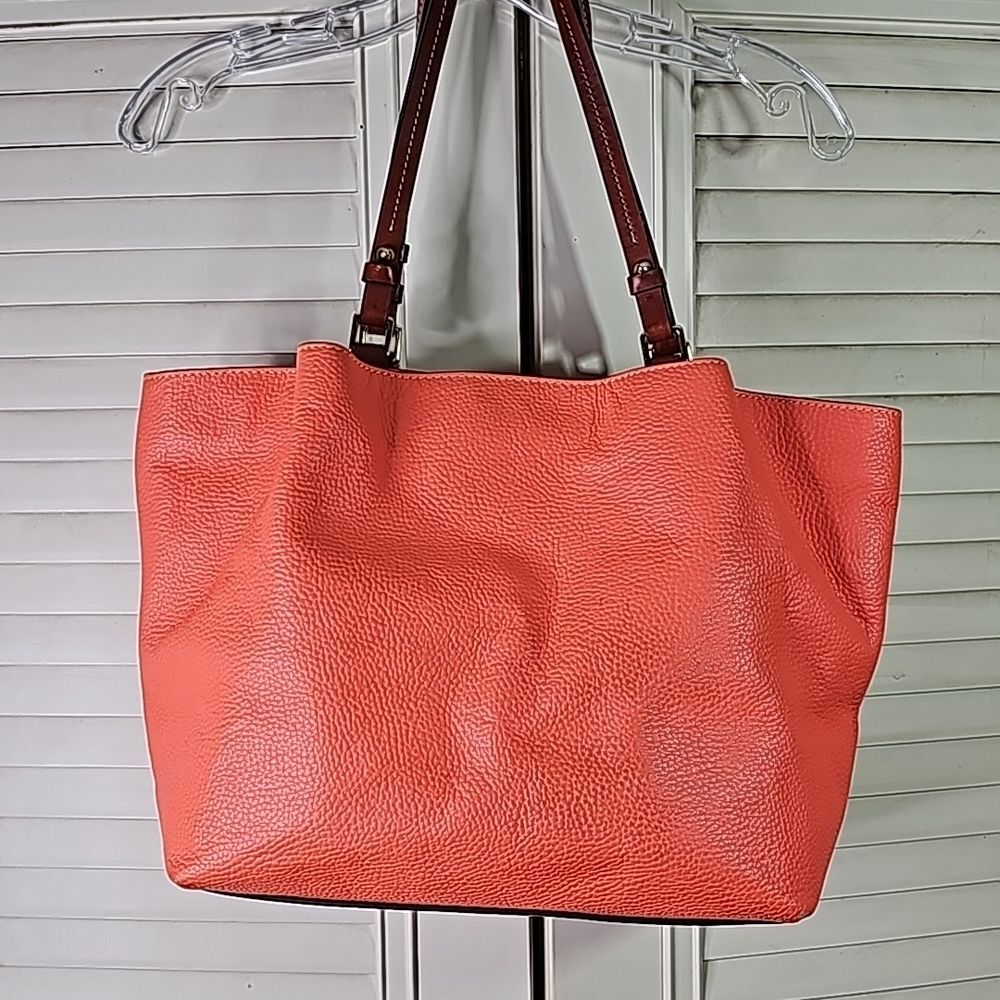 Dooney &Bourke Tote Shoulder Bag Leather Orange Goldtone Hardware 3 Compartments - Picture 10 of 16